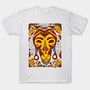 Mustard Brown Tribal African Mask T-Shirt